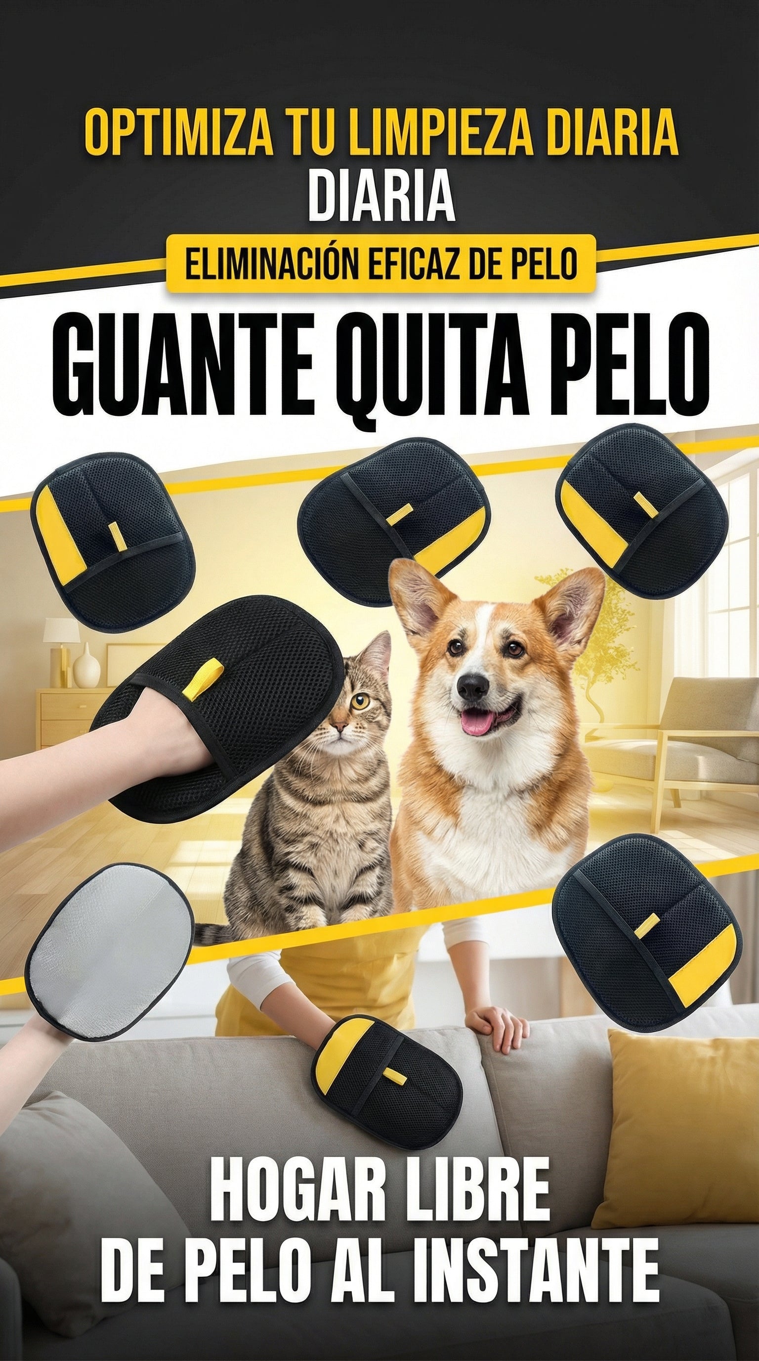 🧤 Guante Removedor de Pelo 2 en 1 para Mascotas y Telas