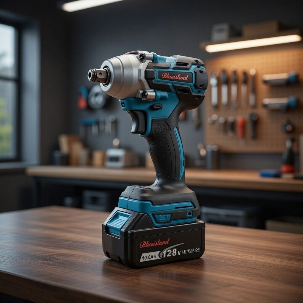 Llave de impacto azul con accesorios 128