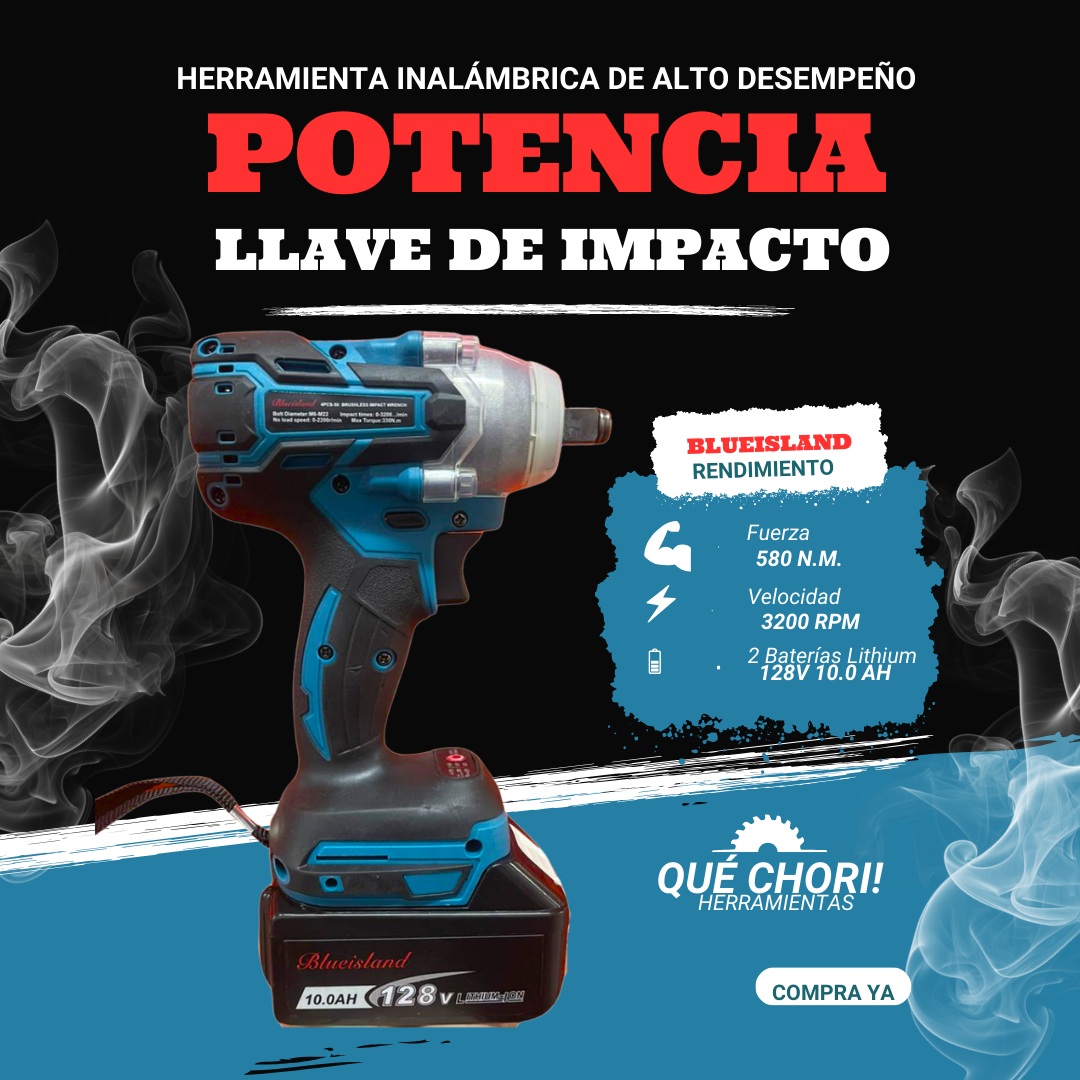 Llave de impacto azul con accesorios 128