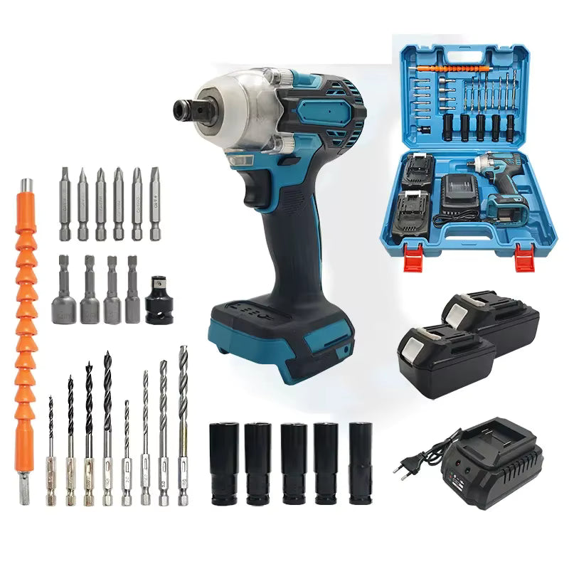 Llave de impacto azul con accesorios 128