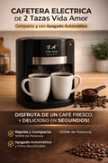 ☕Cafetera Electrica de 2 Tazas Vida Amor - Compacta y con Apagado Automático
