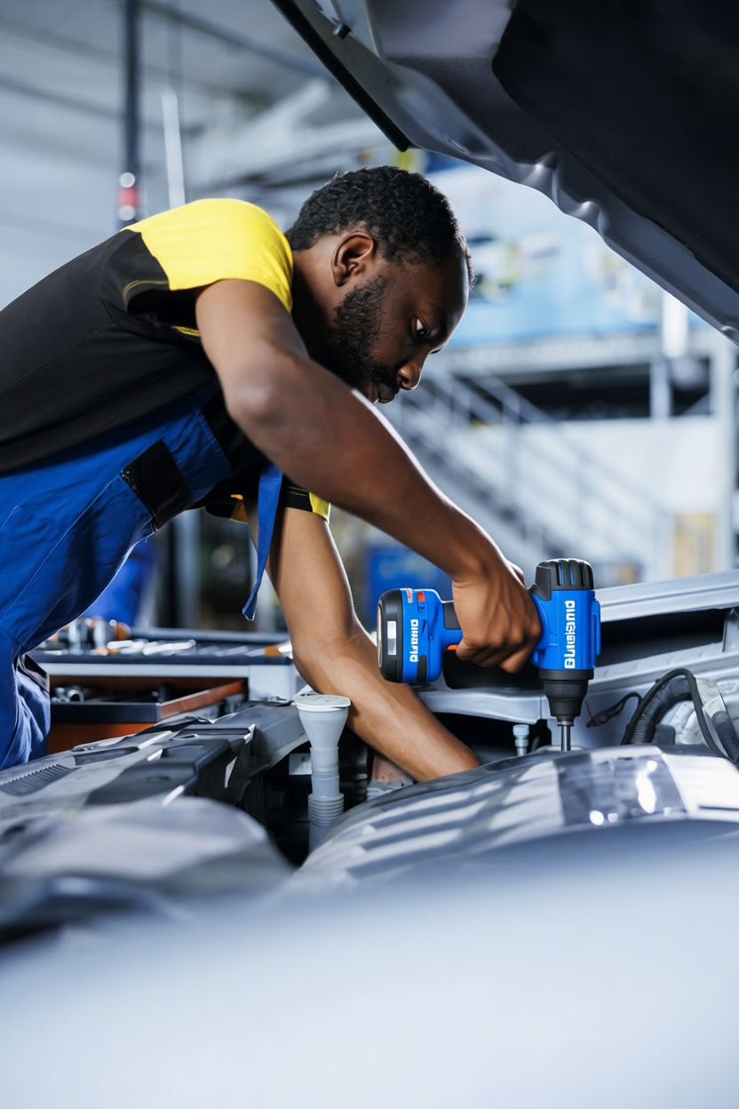 Llave de impacto azul con accesorios 128