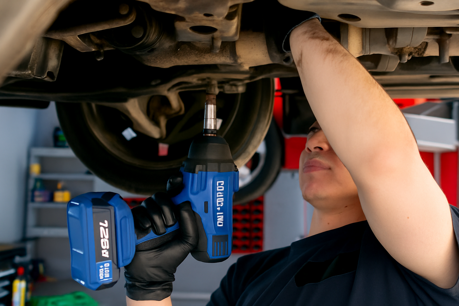 Llave de impacto azul con accesorios 128